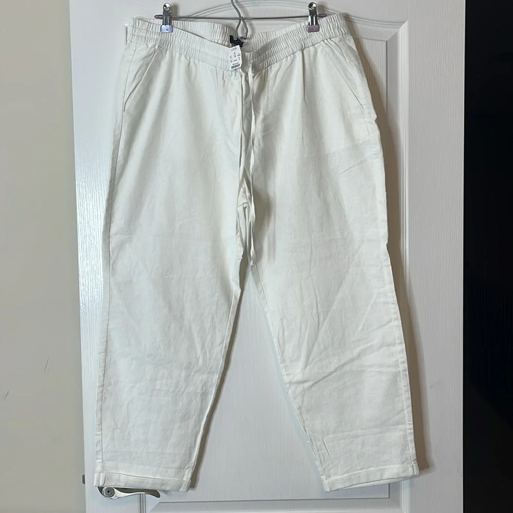 J Crew Linen Cotton Blend Drawstring Pants White 16